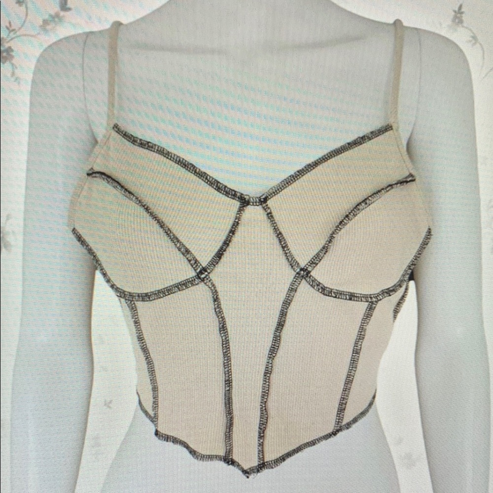 Cream Bustier Top with Black Trim